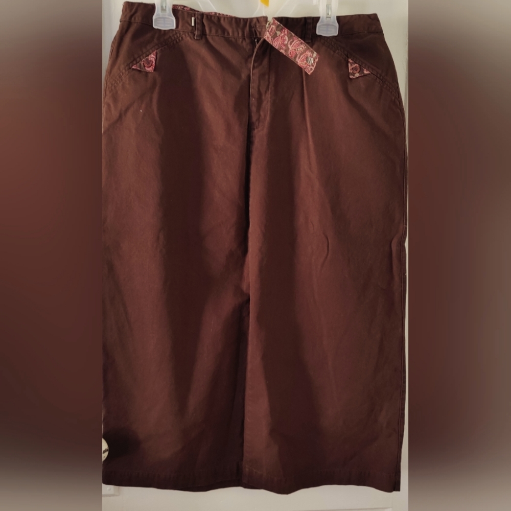 CJ Banks Midi Skirt, Brown w/ Paisley accents, Size 14W